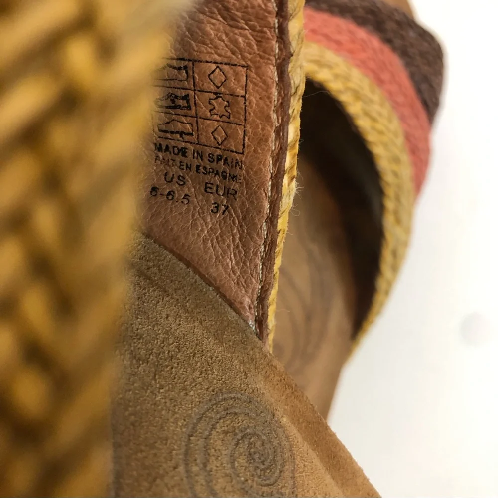 Taos Footwear Woven Slide Sandals in Yellow, Coral & Brown